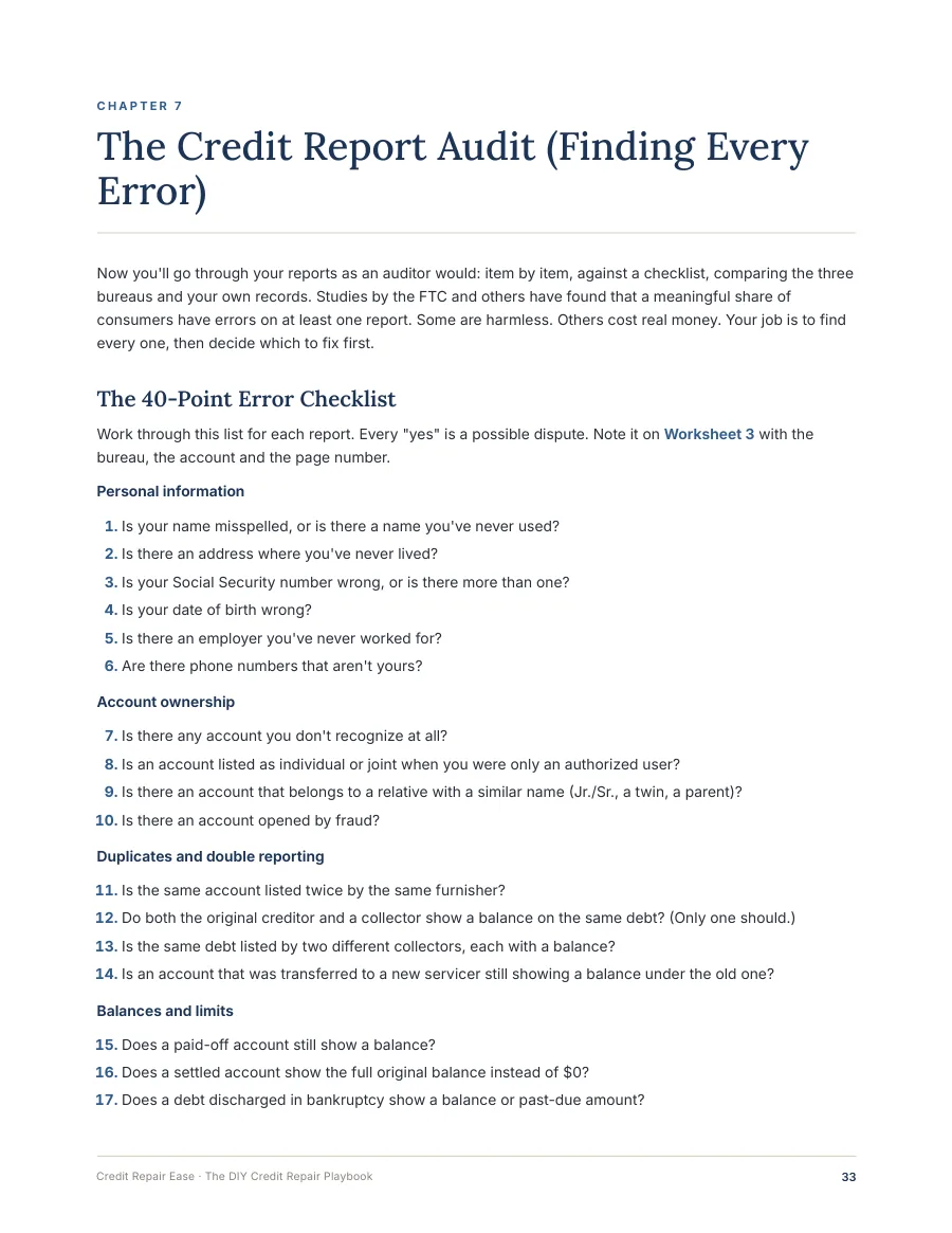 Sample page: The 40-Point Error Checklist from Chapter 7