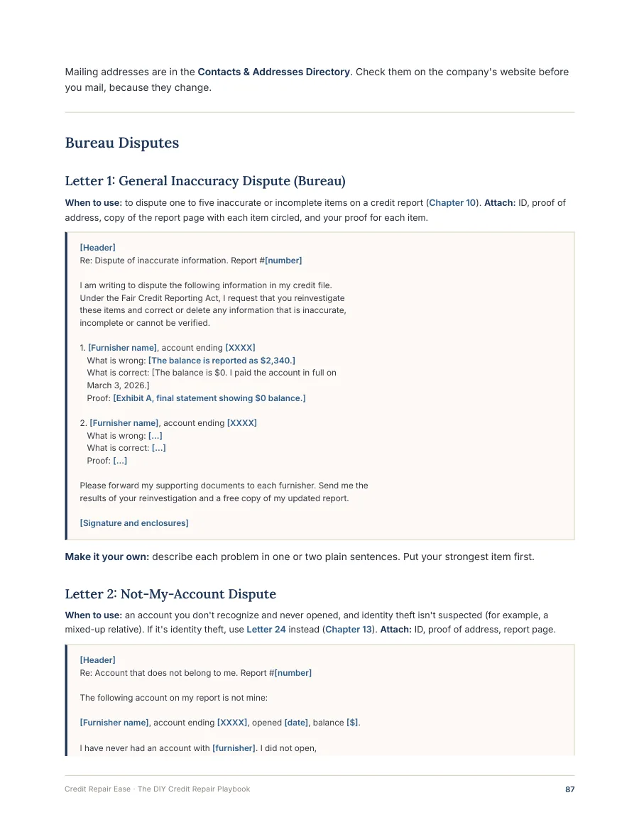 Sample page: Letter 1, General Inaccuracy Dispute